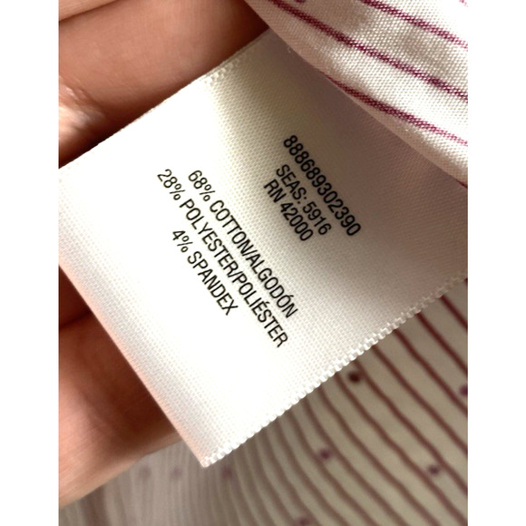 Basic Editions Blouse Top 3X Button Up White Red Polka Dot Stripe Cottagecore - Picture 9 of 12